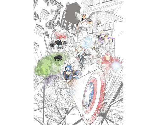 Papier peint panoramique intissé IADX4-061 Into Adventure Avengers Attack 4 pces 200 x 280 cm