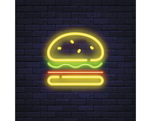 Tableau en verre Neon Hamburger 20x20 cm