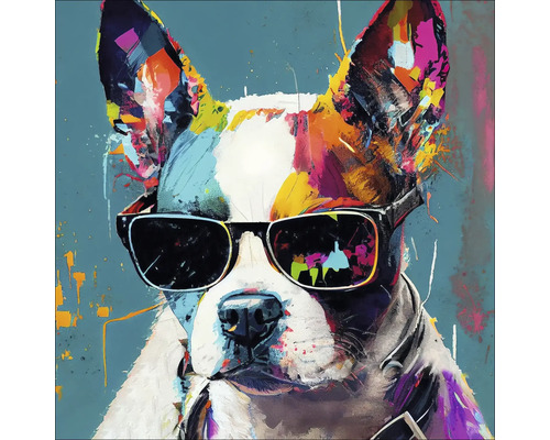 Tableau en verre Dog With Sunglasses I 20x20 cm