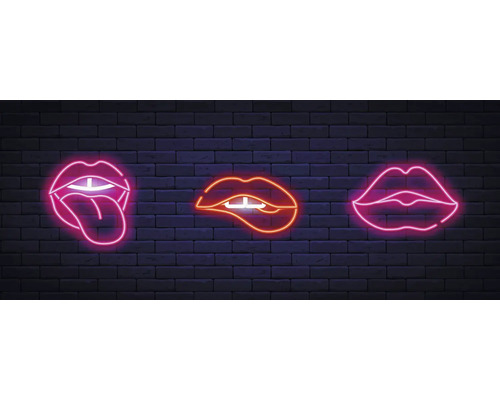 Glasbild Neon Lips 125x50 cm