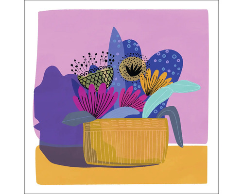 Illustration eines Blumenarrangements in einem geflochtenen Korb