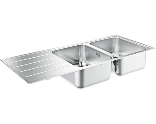 Double évier en acier inoxydable avec égouttoir GROHE K500 1160x500 mm 31588SD1 Évier en acier inoxydable avec deux cuves et égouttoir