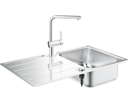 Évier en acier inoxydable avec égouttoir GROHE K500 860x500 mm 31573SD1 avec robinet de cuisine