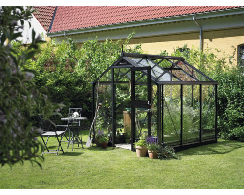 Serre JULIANA Compact 5 m² verre de sécurité 3 mm avec fondation 224x224 cm anthracite