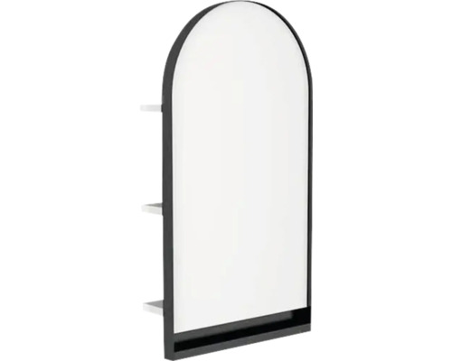 Miroir avec tablette Devo Cristal 2.0 lxhxp 40x76x17 cm alpine white/black Armoire de toilette ovale avec étagères pour salle de bain