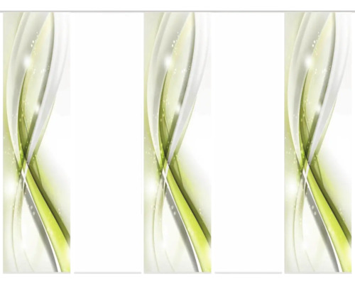 Panneau japonais Gliwe impression numérique vert pomme 60x245 cm lot de 5 Illustration abstraite de lignes ondulées vertes et blanches
