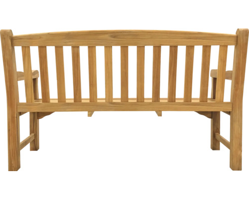 Rückansicht einer Gartenbank aus Teakholz.
