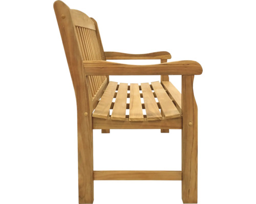 Gartenbank aus Holz mit Armlehne, Seitenansicht
