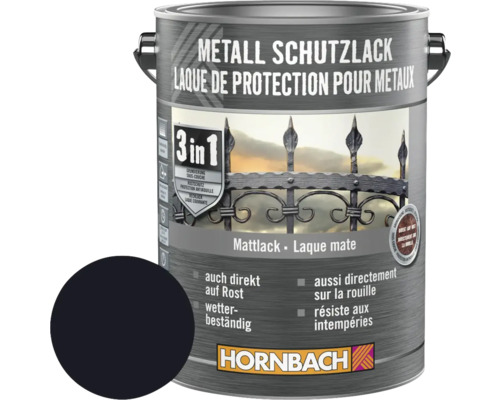Laque de protection pour métaux 3 en 1 mate noir 2,5 l Peinture de protection pour métaux 3 en 1, pot avec protection contre la rouille et résistance aux intempéries de Hornbach