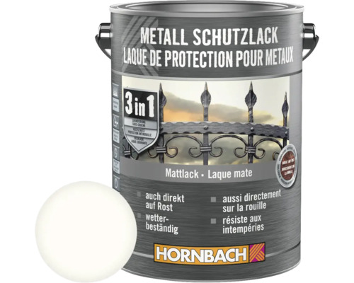 Laque de protection pour métaux 3 en 1 mate blanc 2,5 l Boîte de laque de protection pour métaux Hornbach