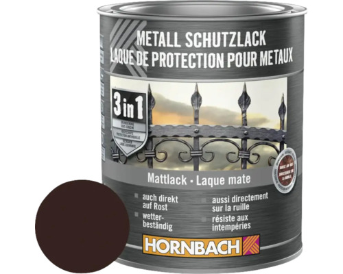 Laque de protection pour métaux 3 en 1 mate marron 750 ml Peinture de protection des métaux 3 en 1 pour métaux