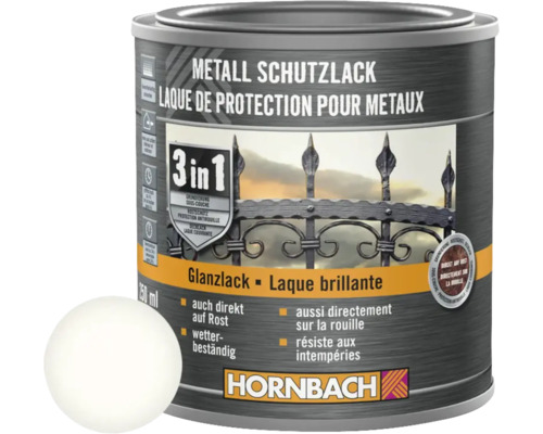 Laque de protection pour métaux 3en1 blanc brillant 250 ml Peinture de protection pour métaux 3 en 1, pot
