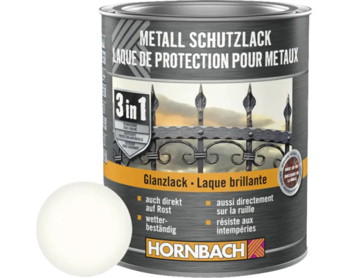 Laque de protection pour métaux 3en1 blanc brillant 750 ml Boîte de peinture protectrice pour métaux 3 en 1 de Hornbach