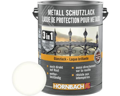 Laque de protection pour métaux 3en1 blanc brillant 2,5 l Pot de laque de protection pour métaux avec échantillon de couleur