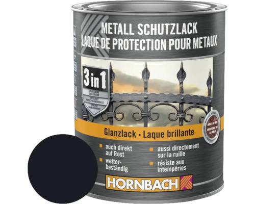 HORNBACH Metallschutzlack 3in1 glänzend schwarz 750 ml Metall Schutzlack Dose mit Farbbeispiel
