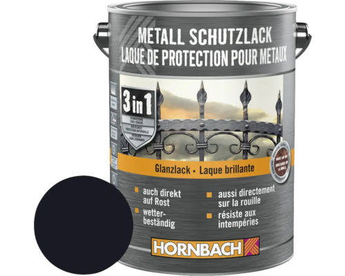 Laque de protection pour métaux 3en1 noir brillant 2,5 l Boîte de laque de protection pour métaux