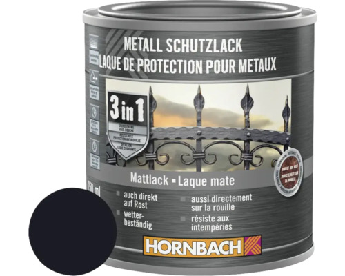 Laque de protection pour métaux 3en1 noir mat 250 ml Peinture de protection pour métaux, laque mate, pot, 750 ml