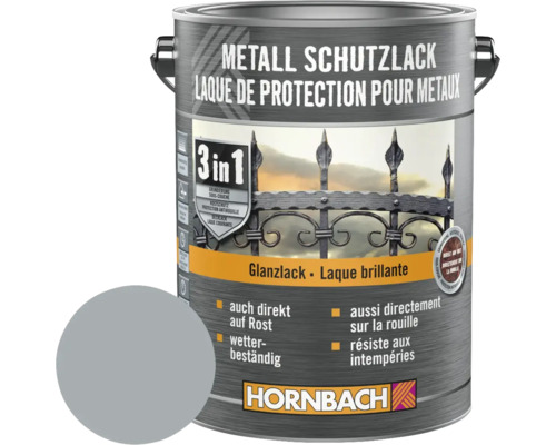 Laque de protection pour métaux 3en1 argent brillant 2,5 l Pot de laque de protection pour métaux