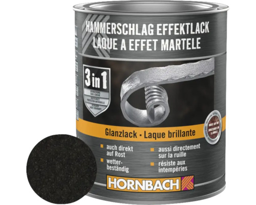 HORNBACH Hammerschlaglack Effektlack 3in1 glänzend schwarz 750 ml