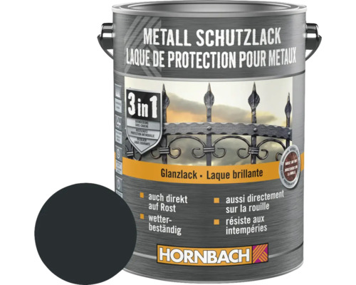 Peinture anti-rouille HORNBACH brillant anthracite 2,5 l Boîte de peinture de protection pour métaux avec laque brillante et protection antirouille
