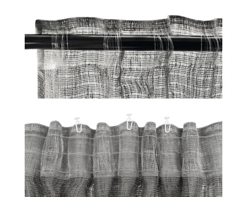 Panneau décoratif avec bande de rideau et suspension à bande fronceuse sur une tringle à rideaux