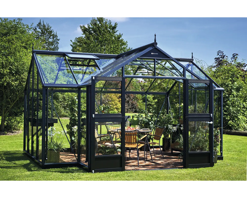 Serre JULIANA Orangerie 15.1 m² verre de sécurité 3 mm avec fondation 439x296 cm anthracite