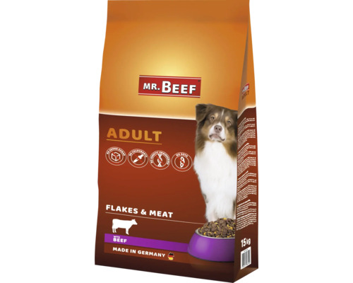 Croquettes pour chiens MR.BEEF Flocons viande 15 kg boeuf sans OGM, sans ajout de sucre industriel, sans colorant, sans soja Fabriqué en Allemagne