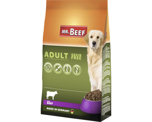 Croquettes pour chiens MR.BEEF sans céréales 4 kg boeuf sans OGM, sans sucre ajouté industriel, sans colorants, sans soja, fabriqué en Allemagne