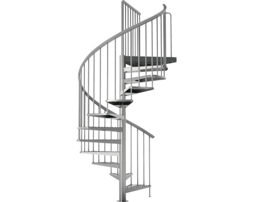 Wendeltreppe aus Metall mit Geländer