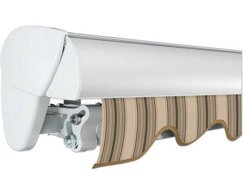 Vue détaillée d''un store banne avec volant rayé