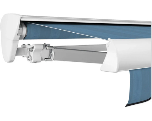 Store banne semi-coffre SOLUNA Classic 3,5x3 dessin 320916 châssis E6EV1 argent anodisé entraînement à gauche avec moteur et interrupteur mural Store de terrasse à bras articulés