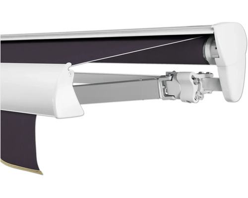 SOLUNA Halbkassettenmarkise Classic 4x3 Stoff Dessin S2119 Gestell E6EV1 silber eloxiert Antrieb rechts inkl. Motor, Wandschalter Markise mit Gelenkarmen und Stoff