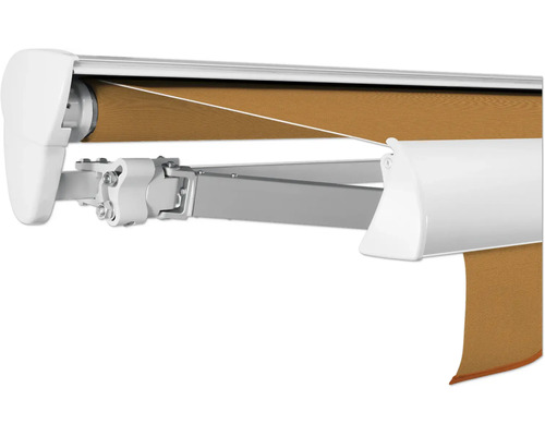 Vue détaillée d''un store banne avec un tissu clair