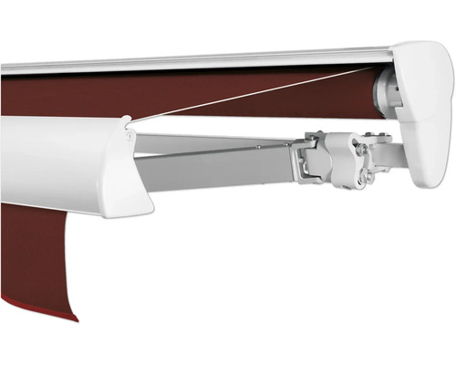 SOLUNA Halbkassettenmarkise Classic 2,5x1,5 Stoff Dessin S2209 Gestell E6EV1 silber eloxiert Antrieb rechts inkl. Motor, Wandschalter Markise mit braunem Stoff und weißem Gehäuse