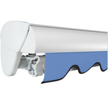 Vue détaillée d''un store avec un écran en tissu bleu