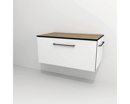 Waschtischunterschrank mit 1 Schublade Devo Sonus 2.0 BxHxT 77x36x45 cm arctic white hochglanz/natural bardolino oak