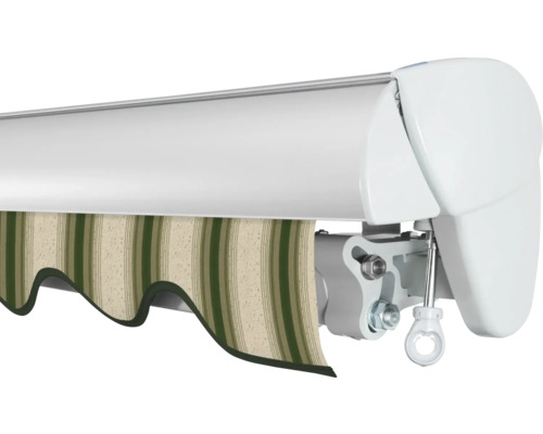 Store de terrasse avec lambrequin rayé