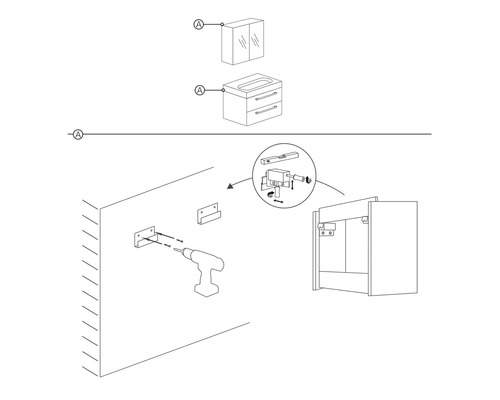 Instructions d''installation pour meubles de salle de bains avec meuble sous-lavabo et armoire de toilette.