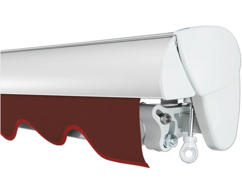 Store banne avec tissu marron et boîtier blanc