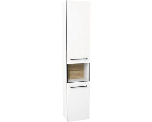 Armoire haute suspendue avec 2 portes Devo Sonus 2.0 droite lxhxp 38x186x30 cm arctic white haute brillance/natural bardolino oak