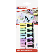 Edding Logo. Packung mit sechs Textmarkern in Mini-Pastellfarben.