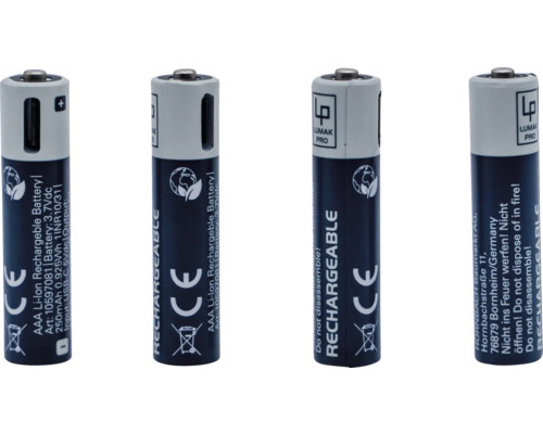 Pile rechargeable LUMAK PRO AAA Micro 1,5V 500 mAh Li-ion 4 pièces  rechargeables avec prise USB-C - HORNBACH