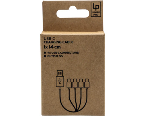 USB-C Ladekabel, 1 Stück, 14 Zentimeter, vier USB-C Anschlüsse, Ausgang 5V