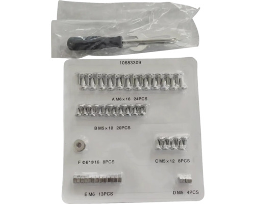 Schrauben und Werkzeugsortiment im Set