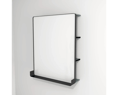Miroir LED avec tablette Devo Sonus 2.0 lxhxp 75.5x94x26.5 cm fjord/black Miroir de salle de bain avec tablette et deux étagères supplémentaires