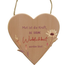 Herzförmiges Holzschild mit Aufschrift und Blumendekor zum Aufhängen