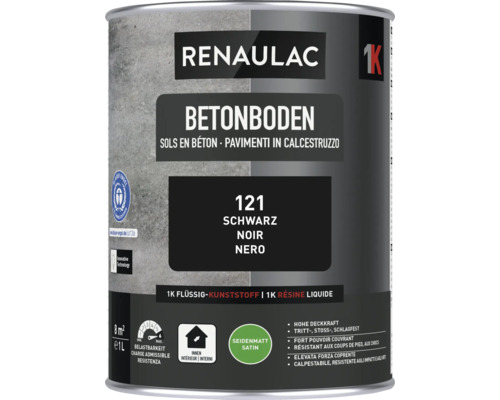 Peinture pour sol en béton RENAULAC noir 1 l Peinture pour sol béton Renaulac, 1 litre, adaptée aux intérieurs