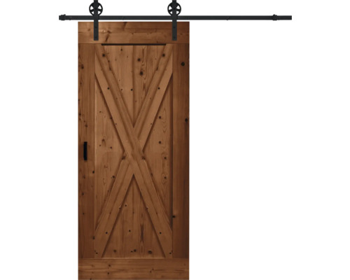 Holzschiebetür im Scheunenstil mit X-förmigem Design und Beschlägen