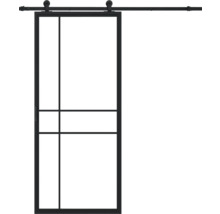 Porte coulissante avec cadre en acier et rail de roulement