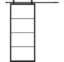 Porte coulissante avec cadre en acier et panneaux de verre